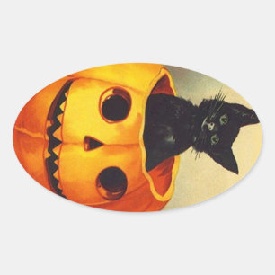 Aufkleber Vintages Halloween Black Kitten in JOL C