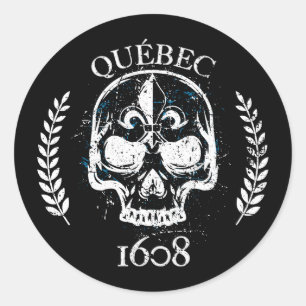 Aufkleber (x20 rund Québec Biker-Totenkopf/Kranich