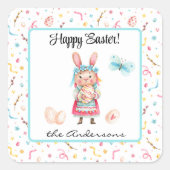 Aufklebername | 1.5-in Happy Oaster Miss Bunny Quadratischer Aufkleber (Vorderseite)