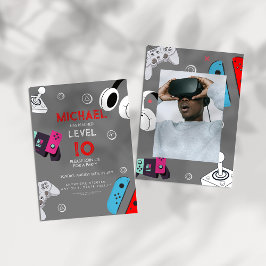 Aufleveln auf 10 Geburtstagsfoto mit Videospiel Einladung