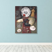 Auflistung von Objekten, einschließlich einer Tass Leinwanddruck (Insitu (Holzboden))