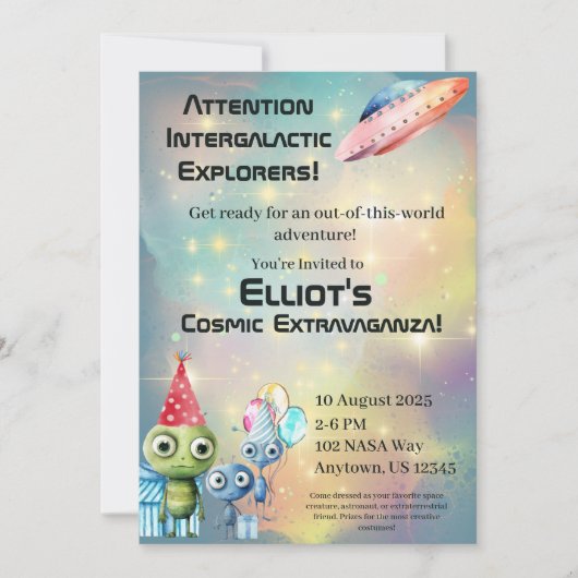 Aufmerksamkeit Intergalaktische Geburtstagseinladu Einladung (Vorderseite)