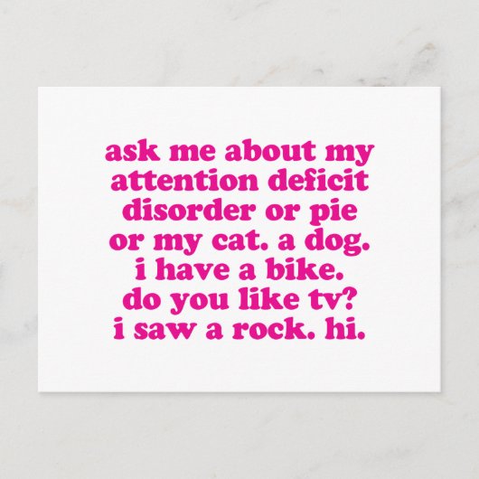 Aufmerksamkeitsdefizit-Zitat ADD ADHD - Pink Postkarte (Vorderseite)