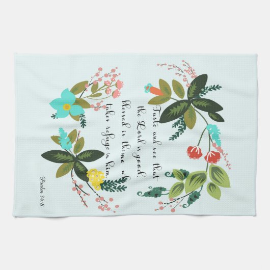 Aufmunternde Bibel versifiziert Kunst - Psalm-34:8 Handtuch (Horizontal)