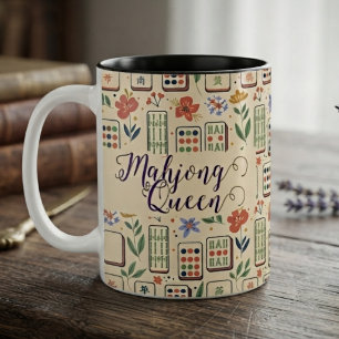 Aufmunternde Creme Floral Watercolor Mahjong König Zweifarbige Tasse