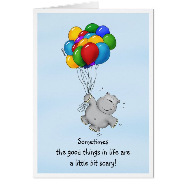 Aufmunternde Mitteilung - Flusspferd mit Ballonen (Vorne)