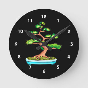 aufrechte Baumgraphik green.png der Bonsais Runde Wanduhr