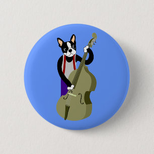 Aufrechter Bass-Spieler Bostons Terrier Button