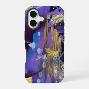 Aufregende blaue, violette und goldene abstrakte K iPhone 16 Hülle