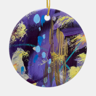 Aufregende blaue, violette und goldene abstrakte K Keramik Ornament