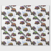 Aufregende Kids Monster Truckmuster Geschenkpapier (Flach)