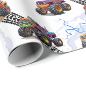 Aufregende Kids Monster Truckmuster Geschenkpapier (Rolleneckpunkt)