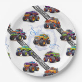 Aufregende Kids Monster Truckmuster Pappteller (Vorderseite)