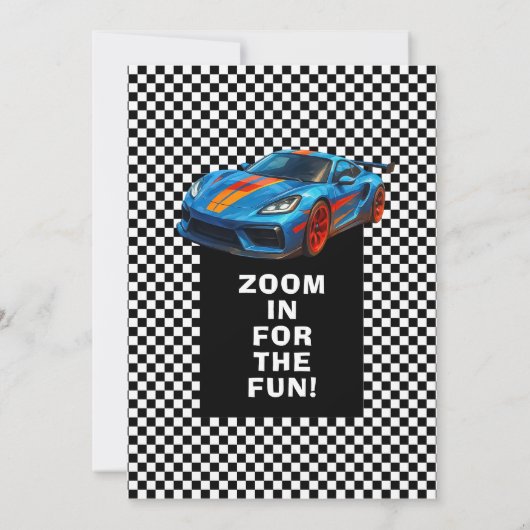 Aufregende Rennwagen Geburtstagsparty Einladung (Rückseite)