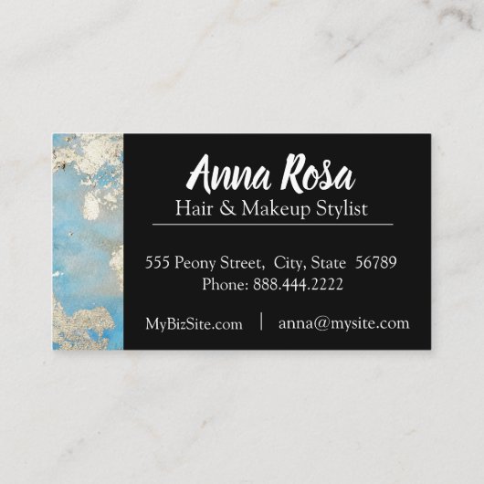 * Aufregende Wasserfarbe Blau Schwarz Silber Abstr Visitenkarte (Rückseite)
