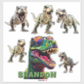 Aufregender Dinosaurier Personalisierter Name Aufkleber (Blatt)