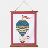 Aufregender farbenfroher Steampunk Heißluftballon Wandteppich Mit Holzrahmen (Vorderseite)