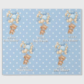 Aufregender Teddy Bären Blauer Geburtstag Geschenkpapier (Flach)