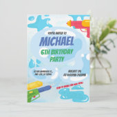 Aufregendes Super Soaker Party zum Geburtstag Einladung (Stehend Vorderseite)