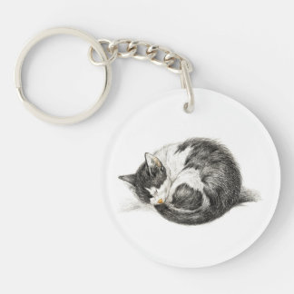 Aufrollende schlafende Katze (1825) Schlüsselanhänger