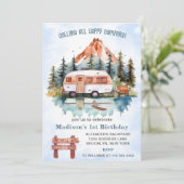 Aufruf aller Campers 1. Geburtstag Camping Party Einladung (Stehend Vorderseite)