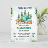 Aufruf aller Campers 1. Geburtstag Camping Party Einladung (Stehend Vorderseite)