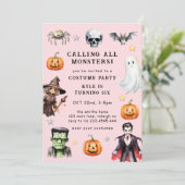 Aufruf aller Monster Kostüme Halloween Geburtstag Einladung (Stehend Vorderseite)