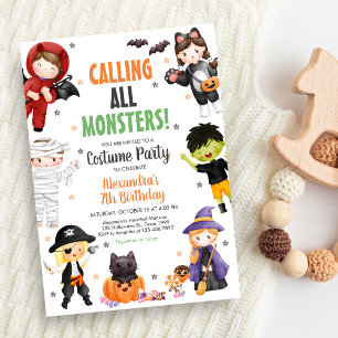 Aufruf aller Monster Kostüme Halloween Geburtstag Einladung
