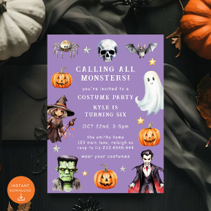 Aufruf aller Monster Kostüme Halloween Geburtstag Einladung