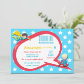 Aufruf aller Superhelden zum Geburtstag Einladung (Stehend Vorderseite)