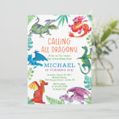Aufruf an alle Drachen zur Geburtstagspartei Einladung (Stehend Vorderseite)