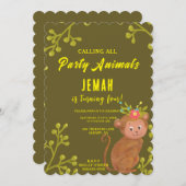 Aufruf an alle Party Tiere Niedlichen Affen Geburt Einladung (Vorne/Hinten)