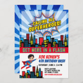 Aufruf an alle Super Heroes zum Geburtstag Einladung (Vorne/Hinten)