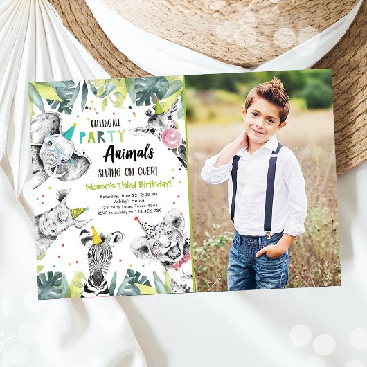 Aufrufen Alle Party Tiere Boy Safari Birthday Inv Einladung