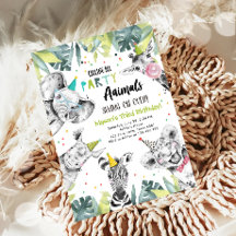Aufrufen Alle Party Tiere Boy Safari Birthday Inv