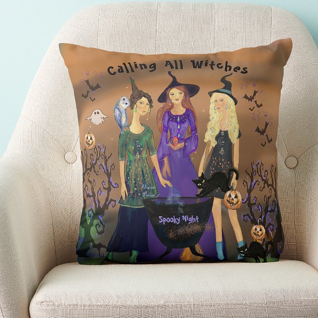 Aufrufen aller Hexen Halloween Geburtstag Kissen (Calling All Witches Halloween Birthday Throw Pillow)