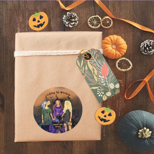 Aufrufen aller Hexen Halloween Geburtstag Runder Aufkleber