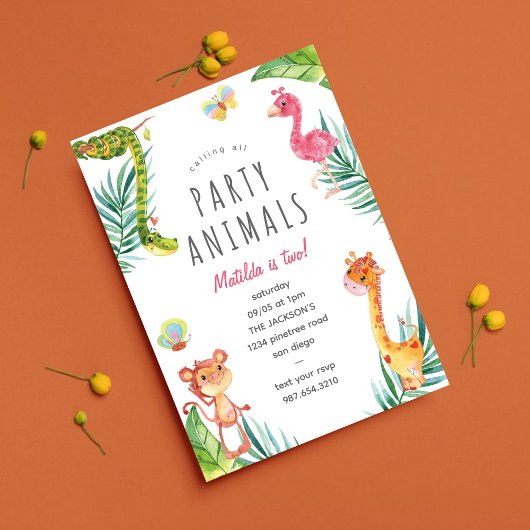 Aufrufen aller Party im Niedlichen Wasserfarben-Zo Einladung