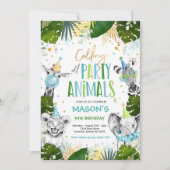 Aufrufen aller Party Tiere Geburtstag Safari Gebur Einladung (Vorderseite)