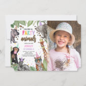 Aufrufen aller Party Tiere Safari Geburtstag Foto Einladung (Vorderseite)