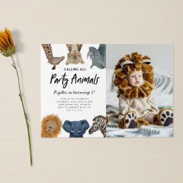 Aufrufen aller Party Tiere Safari Geburtstag Foto Einladung