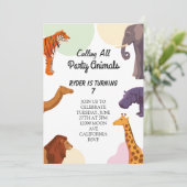 Aufrufen aller Party Tiere Safari Zoo Geburtstag Einladung (Stehend Vorderseite)