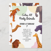 Aufrufen aller Party Tiere Safari Zoo Geburtstag Einladung (Vorne/Hinten)