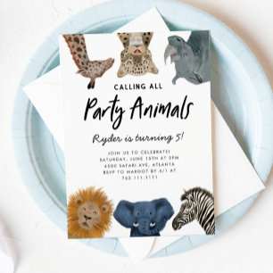 Aufrufen aller Party Tiere Safari Zoo Geburtstag Einladung