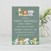 Aufrufen aller Party Tiere Safari Zoo Geburtstag Einladung (Stehend Vorderseite)
