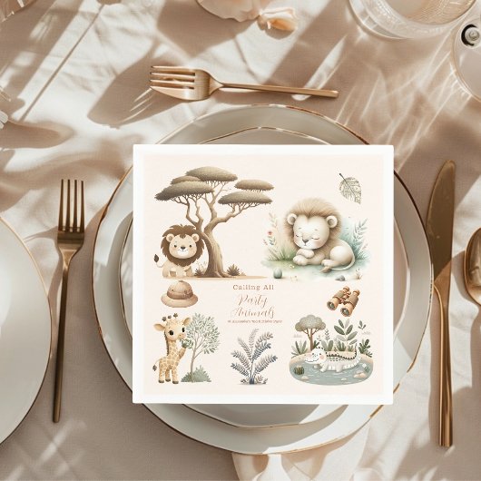 Aufrufen aller Party Tiere Safari Zoo Geburtstag Serviette