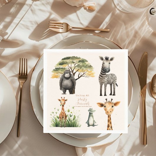 Aufrufen aller Party Tiere Safari Zoo Geburtstag Serviette