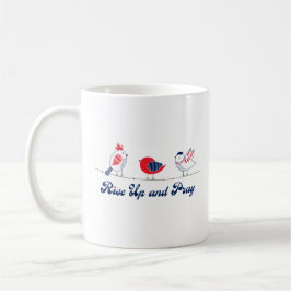 Aufstehen und beten Patriotische Vögel Kaffeetasse