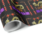 Aufsteigender goldener Drache schwarz Geschenkpapier (Rolleneckpunkt)