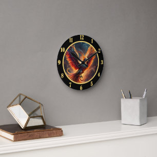 Aufsteigender Phönix Runde Wanduhr